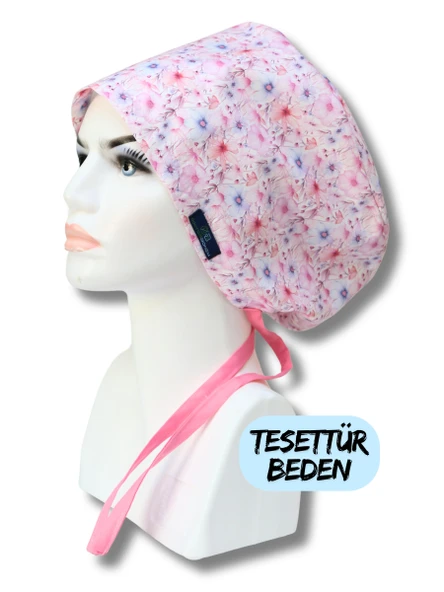 Tesettür Beden Pembe Çiçekler Bone Doktor Hemşire Sağlıkçı Hastane Bonesi
