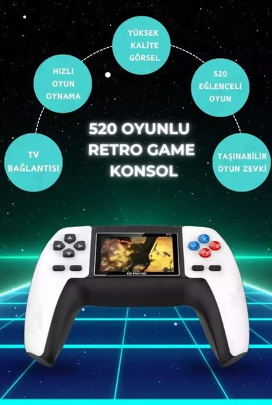 QASUL P5 Taşınabilir 520 Uyumlu Kablosuz Oyun Konsol Atari Oyun Konsolu 2 Oyunculu Eğlenceli Oyun Deneyimi Beyaz - 2