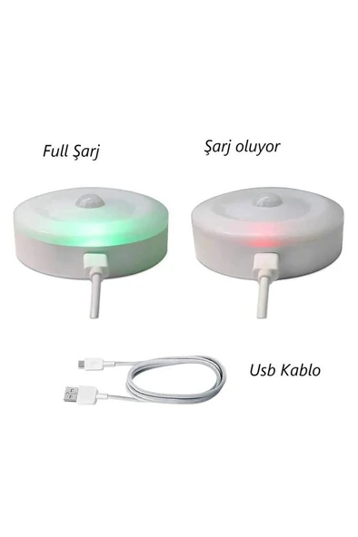1 Adet 8 Led Hareket Sensörlü Beyaz Işık USB Şarjlı Mıknatıslı Merdiven Oda Dolap Işığı Gece Lambası - 2