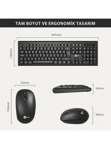 Lenovo Lecoo KW200 Siyah Kablosuz Klavye Mouse Seti - 6