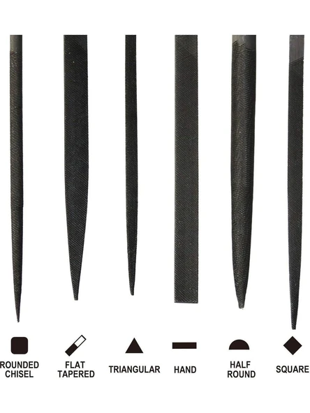6 Parça Kauçuk Saplı Mini Eğe Set 18 Cm Eğe Törpü Seti Hassas Çelik Anahtar Deri Metal Hobi Eğe Set - 3