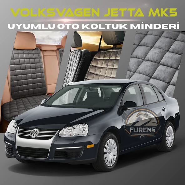 Volksvogen Jetta Mk5 Antrasit Renk Tay Tüyü Cepli & Terletmez Sırtlı Oto Koltuk Minder Seti - Koltuk Koruma Kılıfı (ÖN & ARKA TAM SET) - 1