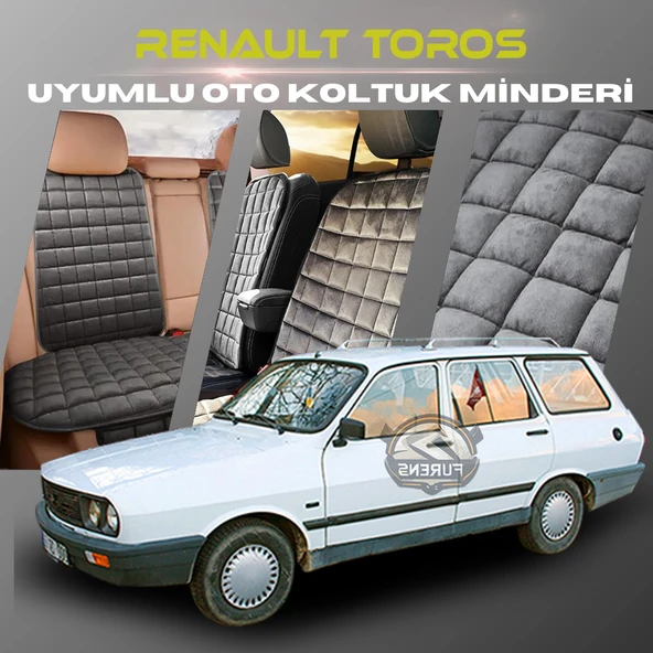 Renault Toros Antrasit Renk Tay Tüyü Cepli & Terletmez Sırtlı Oto Koltuk Minder Seti - Koltuk Koruma Kılıfı (ÖN & ARKA TAM SET)