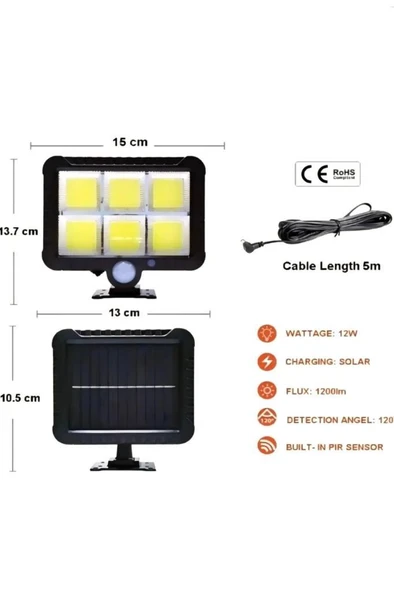 12 W Hareket Sensörlü Solar Led Lamba Güneş Enerjili Bahçe Depo Duvar Aydınlatma Kapı Işık Lambası - 3