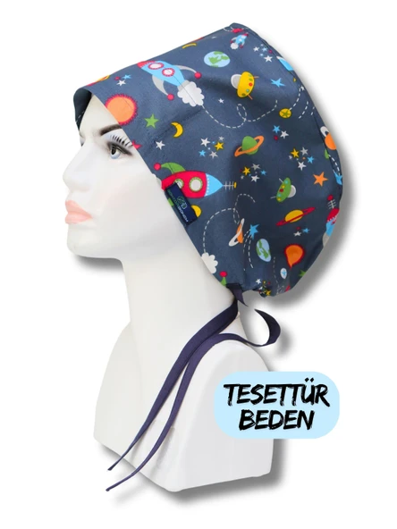 Tesettür Beden Lacivert Uzay Cerrahi Bone Doktor Hemşire Sağlıkçı Hastane Bonesi