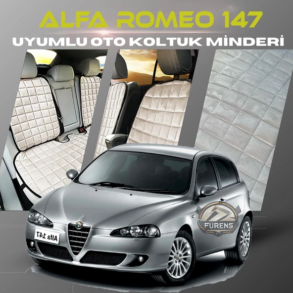 Alfa Romeo 147 Bej Renk Tay Tüyü Cepli & Terletmez Sırtlı Oto Koltuk Minder Seti - Koltuk Koruma Kılıfı (ÖN & ARKA TAM SET) ürün görseli 1