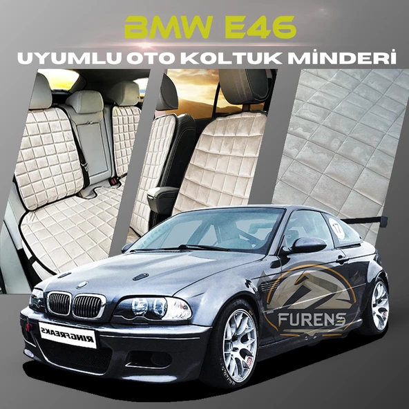 Bmw E46 Bej Renk Tay Tüyü Cepli & Terletmez Sırtlı Oto Koltuk Minder Seti - Koltuk Koruma Kılıfı (ÖN & ARKA TAM SET)