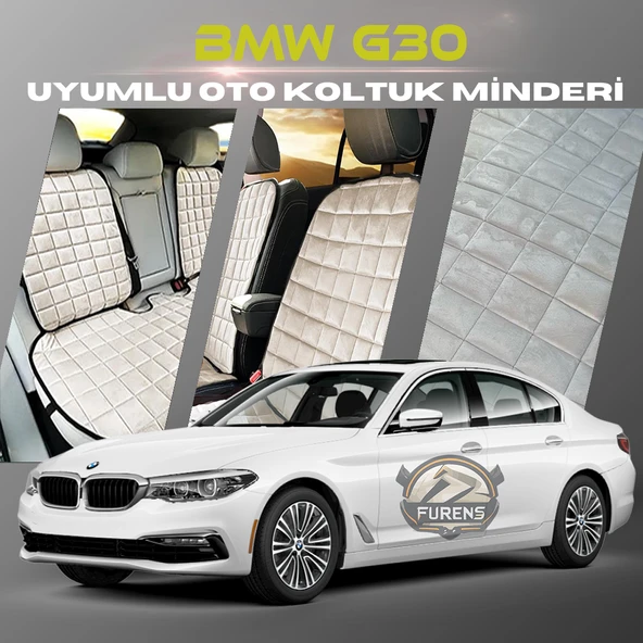 Bmw G30 Bej Renk Tay Tüyü Cepli & Terletmez Sırtlı Oto Koltuk Minder Seti - Koltuk Koruma Kılıfı (ÖN & ARKA TAM SET)