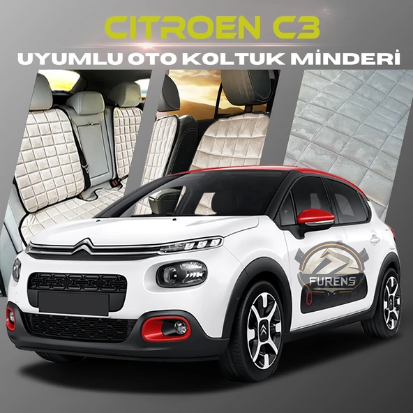Citroen C3 Bej Renk Tay Tüyü Cepli & Terletmez Sırtlı Oto Koltuk Minder Seti - Koltuk Koruma Kılıfı (ÖN & ARKA TAM SET)