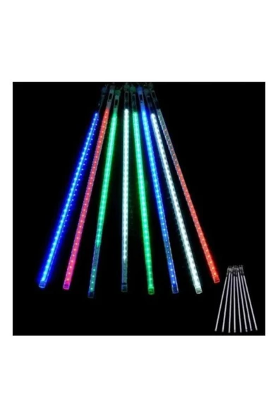 8 Adet Meteor Akan Tüp Led RGB Işık Parti Düğün Yılbaşı Ağaç Bahçe Süsleme Fişli Aydınlatma Süsü - 2