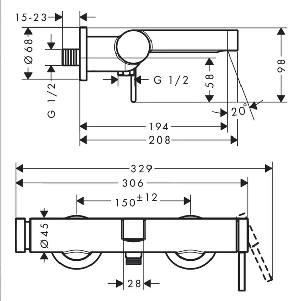 Hansgrohe Finoris Tek Kollu Banyo Bataryası 76420000 - 4