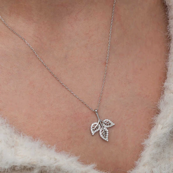 Gümüş Üç Yaprak Kadın Kolye  SL9974 - Resim 12