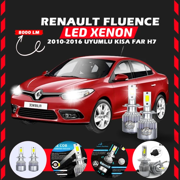 Renault Fluence 2010-2016 Kısa Far Uyumlu Şimşek Etkili Led Xenon Performance Series H7