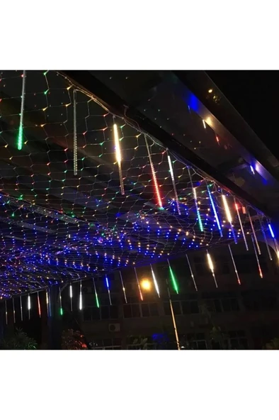 8 Adet Meteor Akan Tüp Led RGB Işık Parti Düğün Yılbaşı Ağaç Bahçe Süsleme Fişli Aydınlatma Süsü - 3