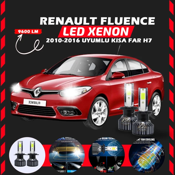 Renault Fluence 2010-2016 Kısa Far Uyumlu Şimşek Etkili Led Xenon Pro Series H7
