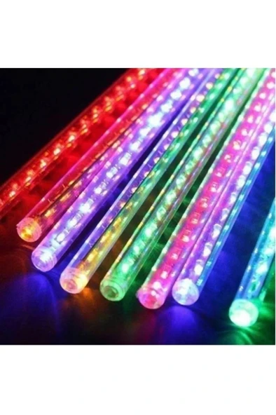 8 Adet Meteor Akan Tüp Led RGB Işık Parti Düğün Yılbaşı Ağaç Bahçe Süsleme Fişli Aydınlatma Süsü - 4