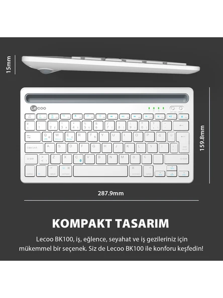 Lenovo Lecoo BK100 Beyaz Bluetooth Klavye - 4