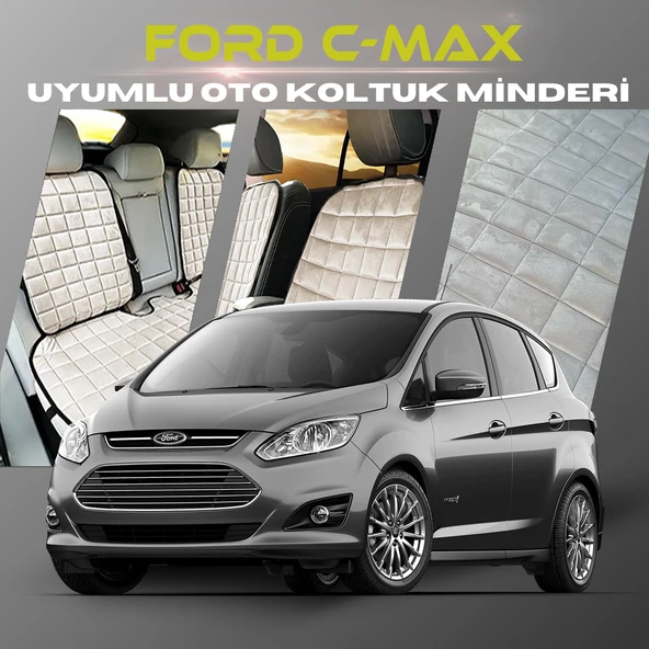 Ford C-MAX Bej Renk Tay Tüyü Cepli & Terletmez Sırtlı Oto Koltuk Minder Seti - Koltuk Koruma Kılıfı (ÖN & ARKA TAM SET)