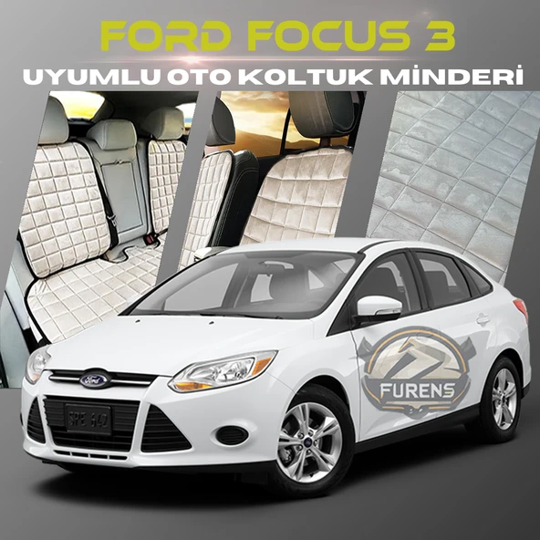 Ford Focus 3 Bej Renk Tay Tüyü Cepli & Terletmez Sırtlı Oto Koltuk Minder Seti - Koltuk Koruma Kılıfı (ÖN & ARKA TAM SET) ürün görseli 1
