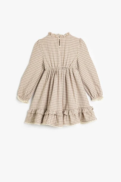 Koton Kız Bebek Ekoseli Fırfır Detaylı Hakim Yaka Pamuklu Midi Elbise - 2