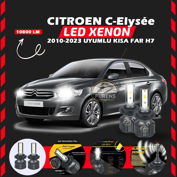 Citroen C-Elysee 2010-2023 Kısa Far Uyumlu Şimşek Etkili Led Xenon Premium Series H7