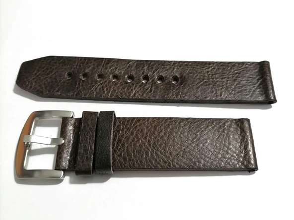 Fado&Her Saate Uyumlu Hakiki Grizi Deri Saat Kordonu 22  mm  (166)  koyu kahverengi - Resim 2