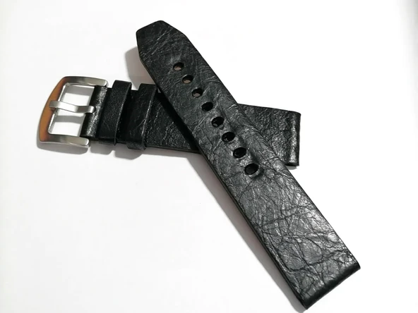 Fado&Her Saate Uyumlu Hakiki Grizi Deri Saat Kordonu 22  mm  (167)  siyah