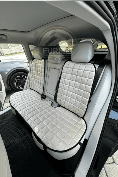 Ford Focus 3.5 Bej Renk Tay Tüyü Cepli & Terletmez Sırtlı Oto Koltuk Minder Seti - Koltuk Koruma Kılıfı (ÖN & ARKA TAM SET) - Resim 4