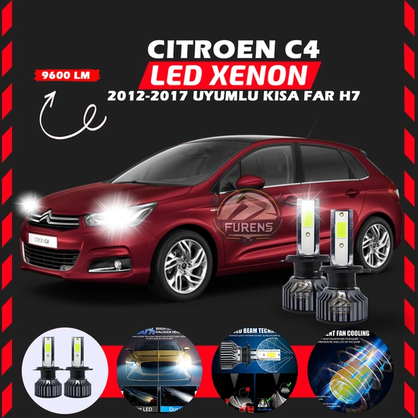 Citroen C4 2012-2017 Kısa Far Uyumlu Şimşek Etkili Led Xenon Pro Series H7 ürün görseli