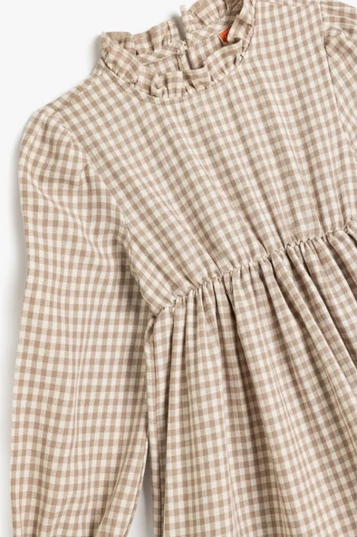 Koton Kız Bebek Ekoseli Fırfır Detaylı Hakim Yaka Pamuklu Midi Elbise - 3