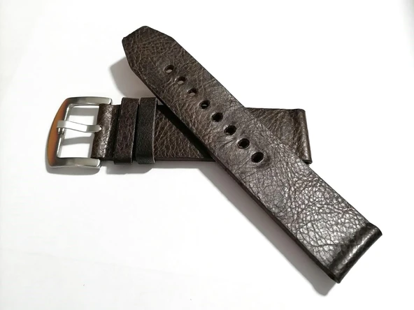 Fado&Her Saate Uyumlu Hakiki Grizi Deri Saat Kordonu 22  mm  (166)  koyu kahverengi