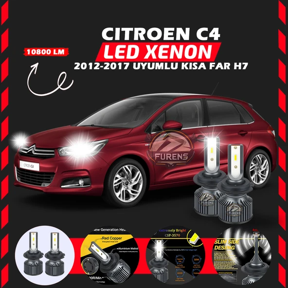 Citroen C4 2012-2017 Kısa Far Uyumlu Şimşek Etkili Led Xenon Premium Series H7 ürün görseli
