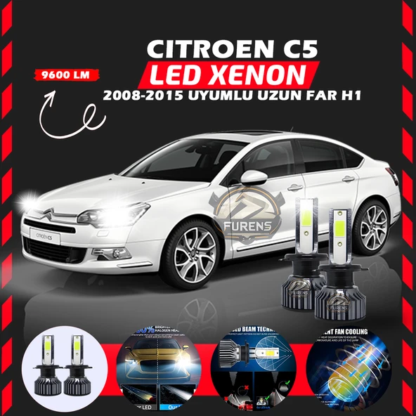 Citroen C5 2008-2015 Uzun Far Uyumlu Şimşek Etkili Led Xenon Pro Series H1
