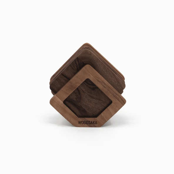 Woodsaka Üçgen Bardak Atlığı Seti - 8 Bardak Altlığı ve Özel Kutusu ile Birlikte - Ceviz - 2