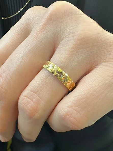 22 Ayar Altın 4 mm Parlak Hilal Çok Şık Alyans Yüzük - Resim 2