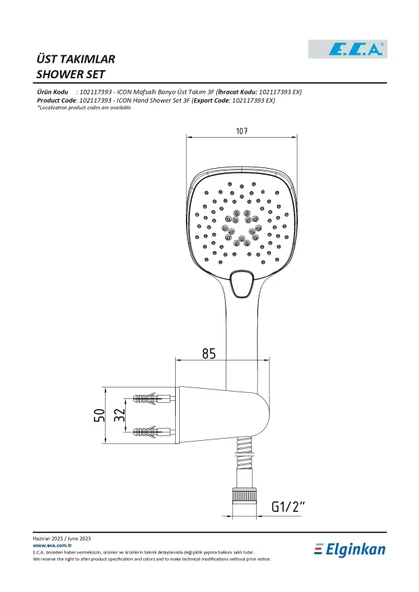 Eca İcon Mafsallı El Duş Seti (3 Fonksiyonlu) 102117393 - 2