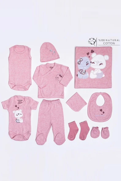 Ayı Desenli Kız Bebek Hastane Çıkışı Bebek Kıyafetleri Yenidoğan Hastane Çıkış Seti 10 lu Kutulu - 2