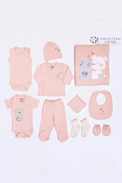 Ayı Desenli Kız Bebek Hastane Çıkışı Bebek Kıyafetleri Yenidoğan Hastane Çıkış Seti 10 lu Kutulu - 7