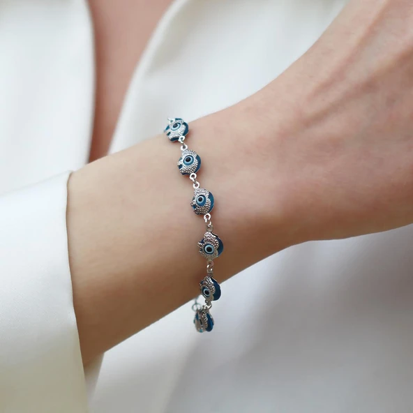 Fil  Nazarlı Camgöz Gümüş Bileklik - Resim 2