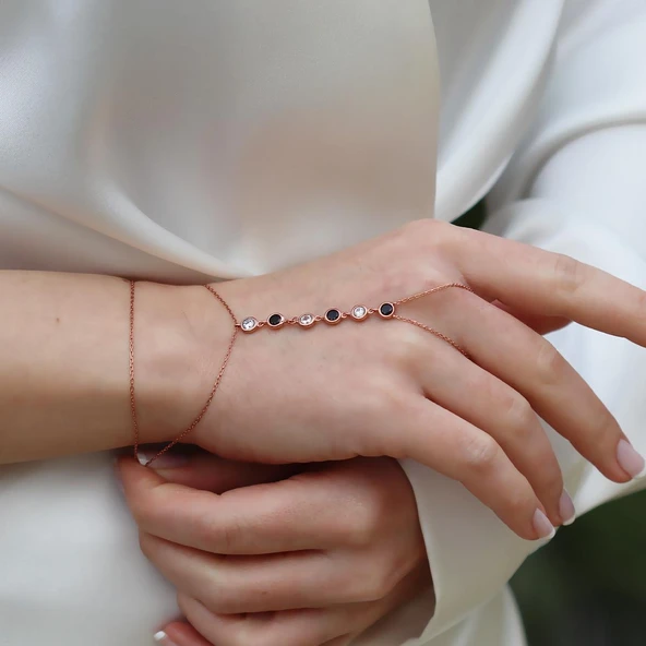 Sıra Zirkon Taşlı Rose Gold Gümüş Şahmeran - Resim 3