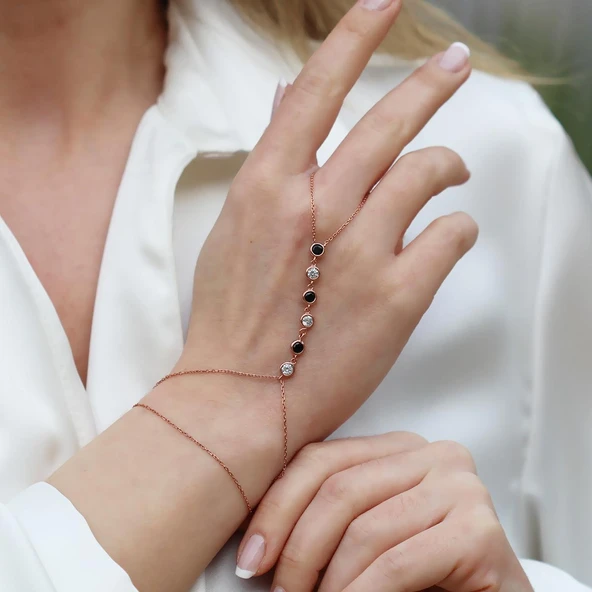 Sıra Zirkon Taşlı Rose Gold Gümüş Şahmeran - Resim 2