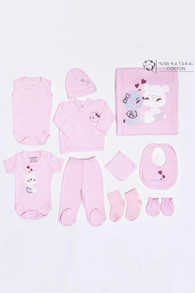 Ayı Desenli Kız Bebek Hastane Çıkışı Bebek Kıyafetleri Yenidoğan Hastane Çıkış Seti 10 lu Kutulu - 6