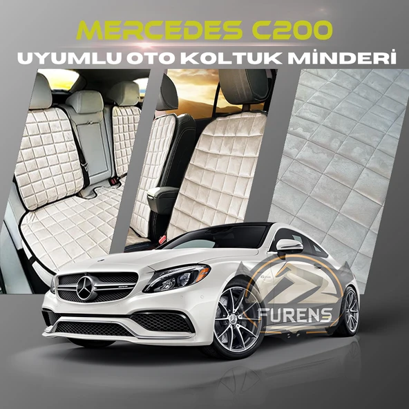 Mercedes C200 Bej Renk Tay Tüyü Cepli & Terletmez Sırtlı Oto Koltuk Minder Seti - Koltuk Koruma Kılıfı (ÖN & ARKA TAM SET) ürün görseli 1