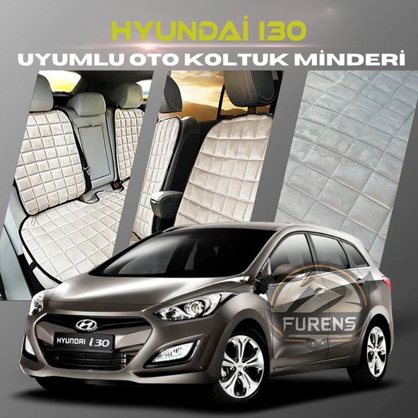 Hyundai İ30 Bej Renk Tay Tüyü Cepli & Terletmez Sırtlı Oto Koltuk Minder Seti - Koltuk Koruma Kılıfı (ÖN & ARKA TAM SET) - 1