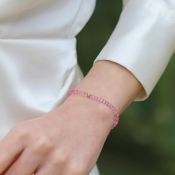 Pembe Kuvars Taşlı Asansörlü Gümüş Bileklik ürün görseli 1