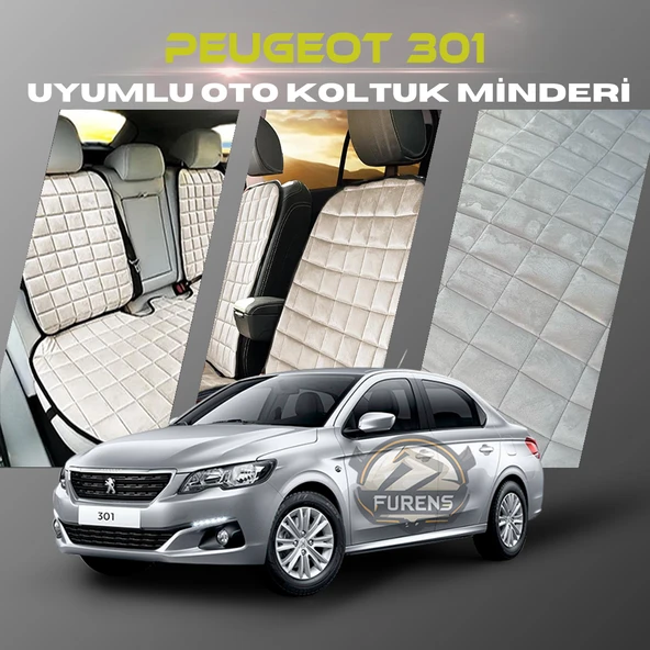Peugeot 301 Bej Renk Tay Tüyü Cepli & Terletmez Sırtlı Oto Koltuk Minder Seti - Koltuk Koruma Kılıfı (ÖN & ARKA TAM SET) ürün görseli 1