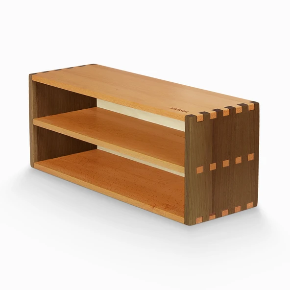 Woodsaka Desna İki Katlı Açık Raf & Dekoratif Sergileme Ünitesi & Çok Amaçlı Düzenleyici - Ceviz ve Gürgen Ağacından - 3