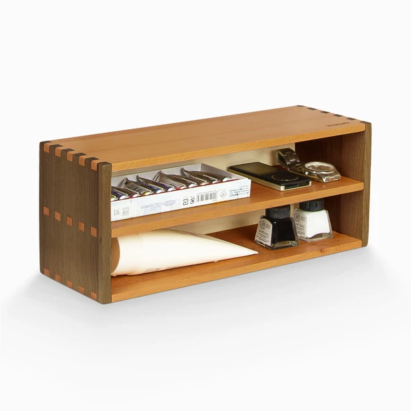 Woodsaka Desna İki Katlı Açık Raf & Dekoratif Sergileme Ünitesi & Çok Amaçlı Düzenleyici - Ceviz ve Gürgen Ağacından