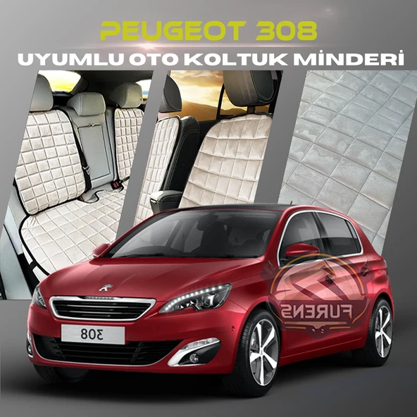 Peugeot 308 Bej Renk Tay Tüyü Cepli & Terletmez Sırtlı Oto Koltuk Minder Seti - Koltuk Koruma Kılıfı (ÖN & ARKA TAM SET) ürün görseli 1