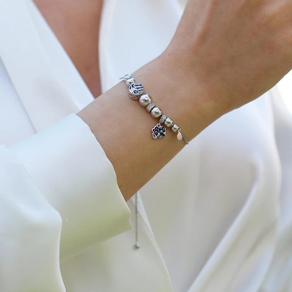 Fil Figürlü Charmlı Gümüş Bileklik ürün görseli 1